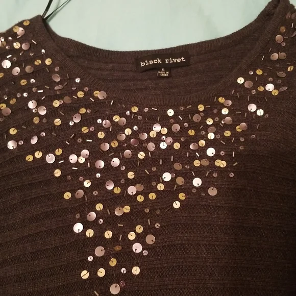 Elegant BLACK RIVET Knitted Dark Grey Dress Long Sleeves w Sequins Women Size S - Picture 13 of 16